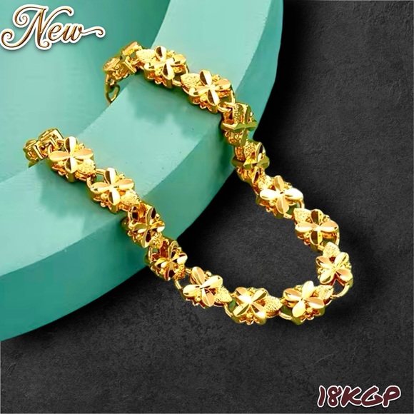 New 18K Gold Plated 8 Inch Four-leaf clover Chain Bracelet Unisex - Picture 3 of 11